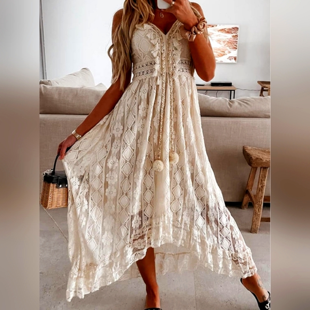 CUPSHE Elegant Cream Lace Dress